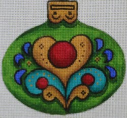 R608 - Green and Gold Ornament with Gold Heart