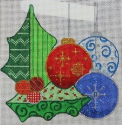 R680 - Two Holly Leaves and Three Ornaments