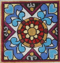 R805 - Kaleidoscope White, Maroon, Teal and Yellow Square