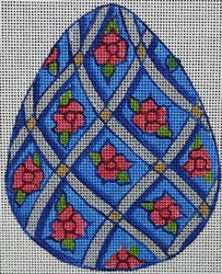 R826 - Blue and Silver Egg with Pink Flowers