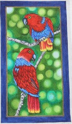 R863 - Green Background with Red and Blue Parrots