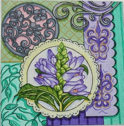 R936 - Purple Flower with Green and Patchwork Background