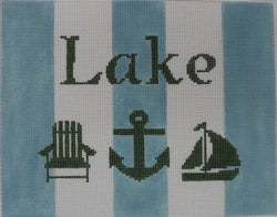 KK-SG4 - Lake with Adirondack Chair, Anchor and Sailboat - Green, Pale Blue and White