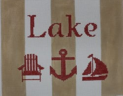 KK-SG5 - Lake with Adirondack Chair, Anchor and Sailboat - Red, Khaki, and White