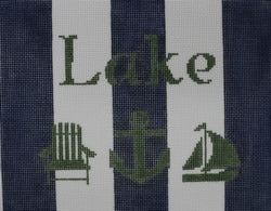 KK-SG62 - Lake with Adirondack Chair, Anchor and Sailboat - Green, Navy and White