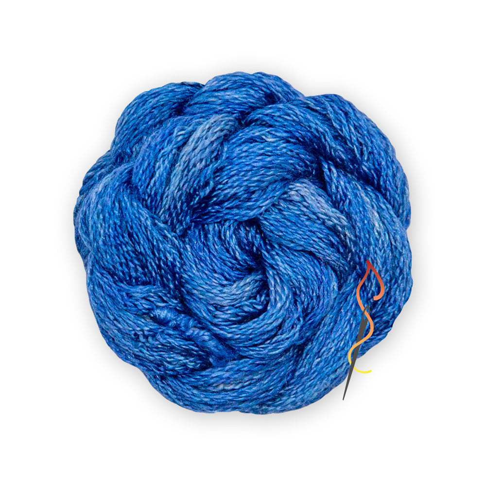 Blue skein of Dinky Dyes Stranded Silk floss in ss329