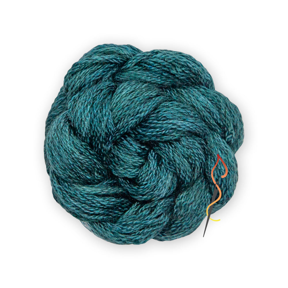 Blue green skein of Dinky Dyes Stranded Silk floss in ss330