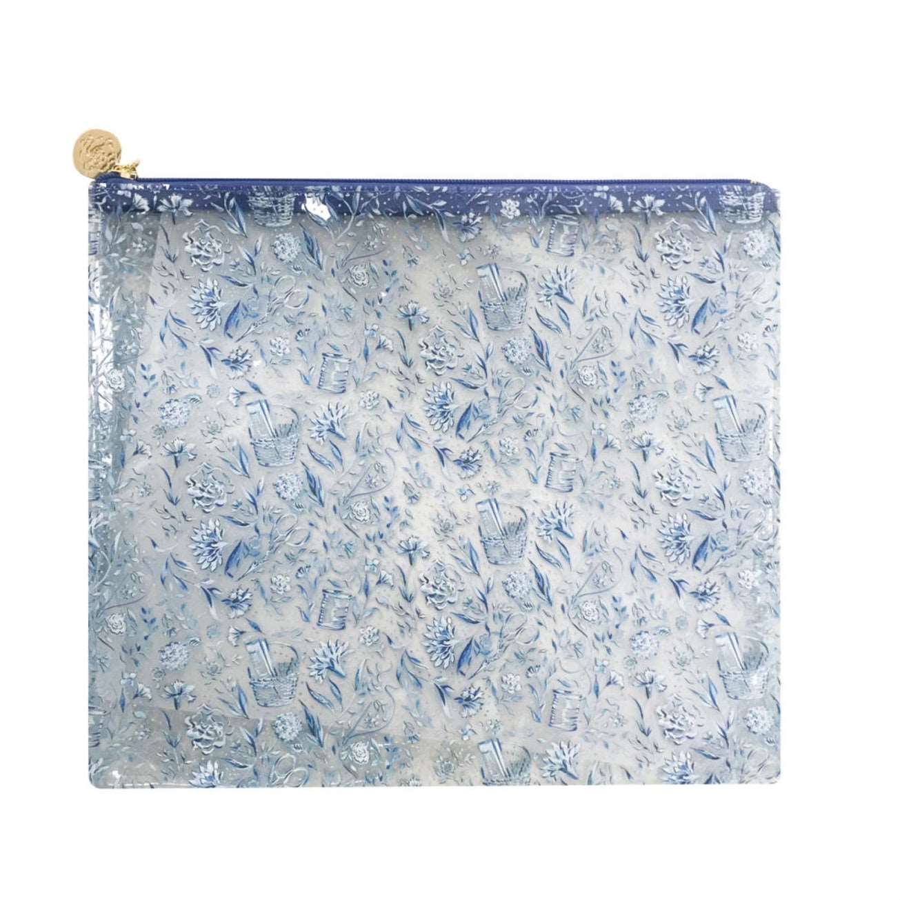 Needlepoint Print Clear PVC Bag in Blue - Extra Large